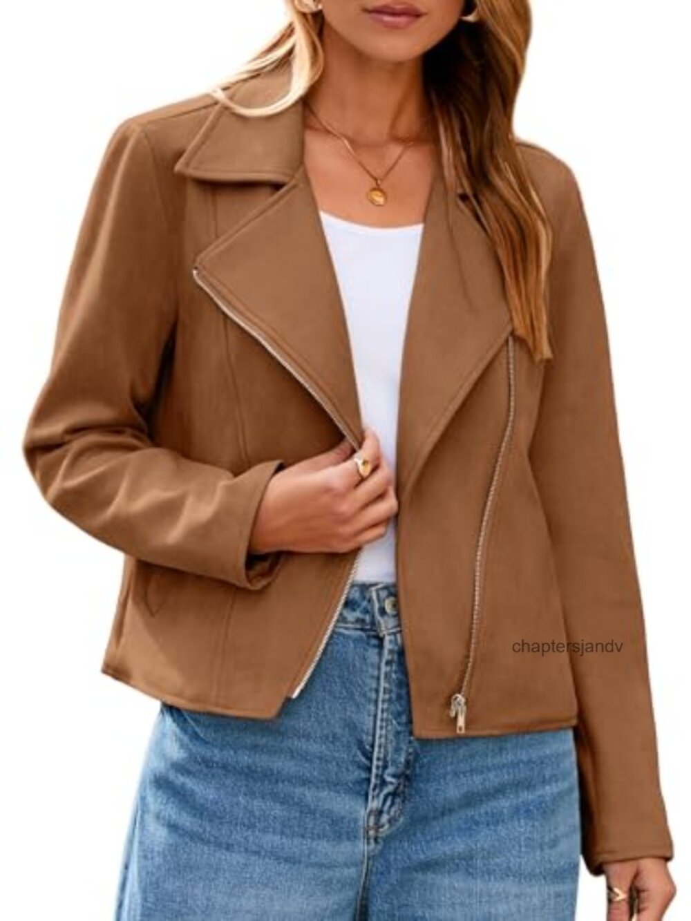 Faux Suede Cropped Moto Jacket Long Sleeve Zipper Biker